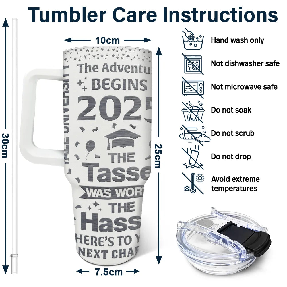 "The Adventure Begins" - Personalized 40oz Tumbler with Straw - Perfect Gift for Graduates, Moms, and Grandmas Tumbler PopCulturePrints