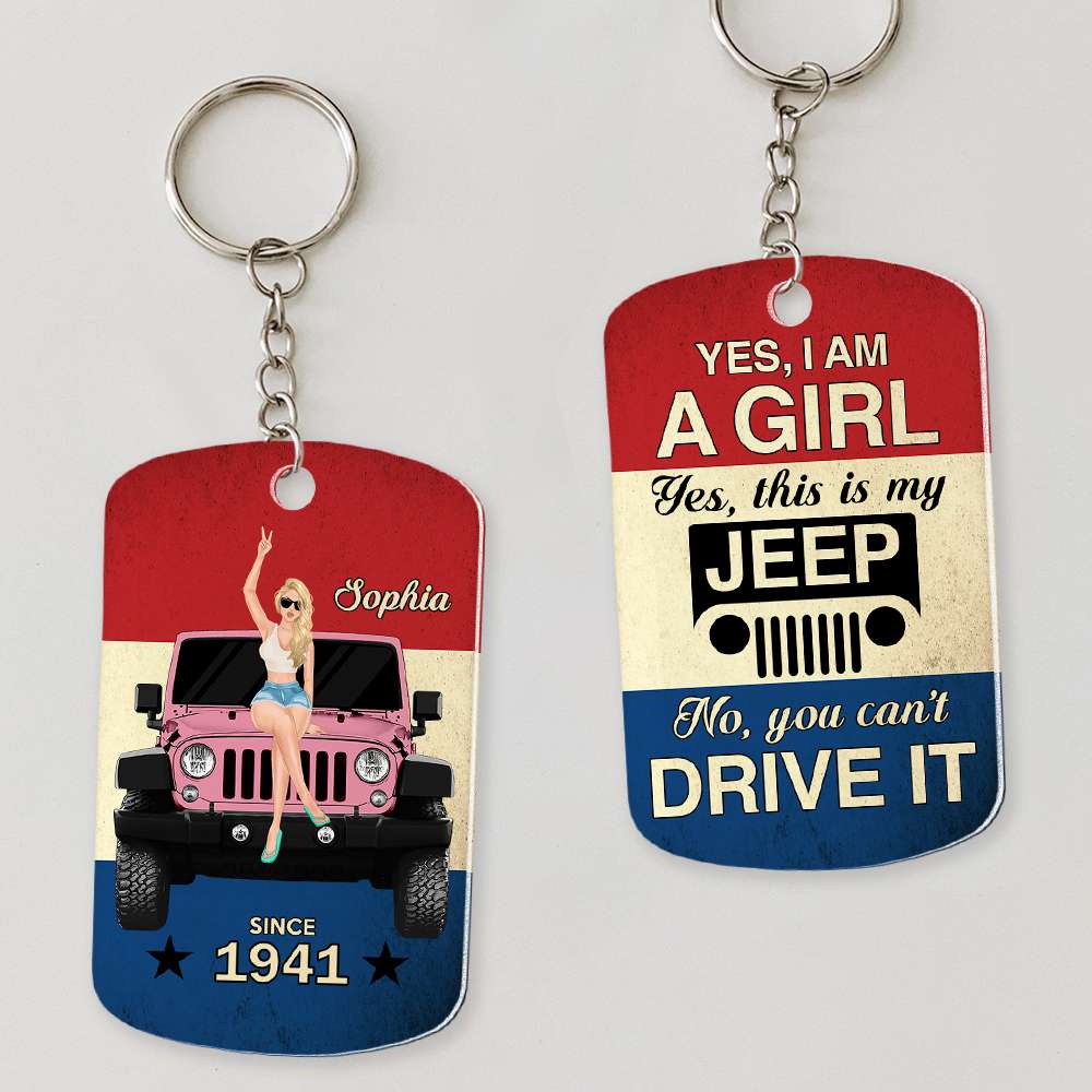 Personalized Girl Jeep Keychain - Custom Name Vintage Style