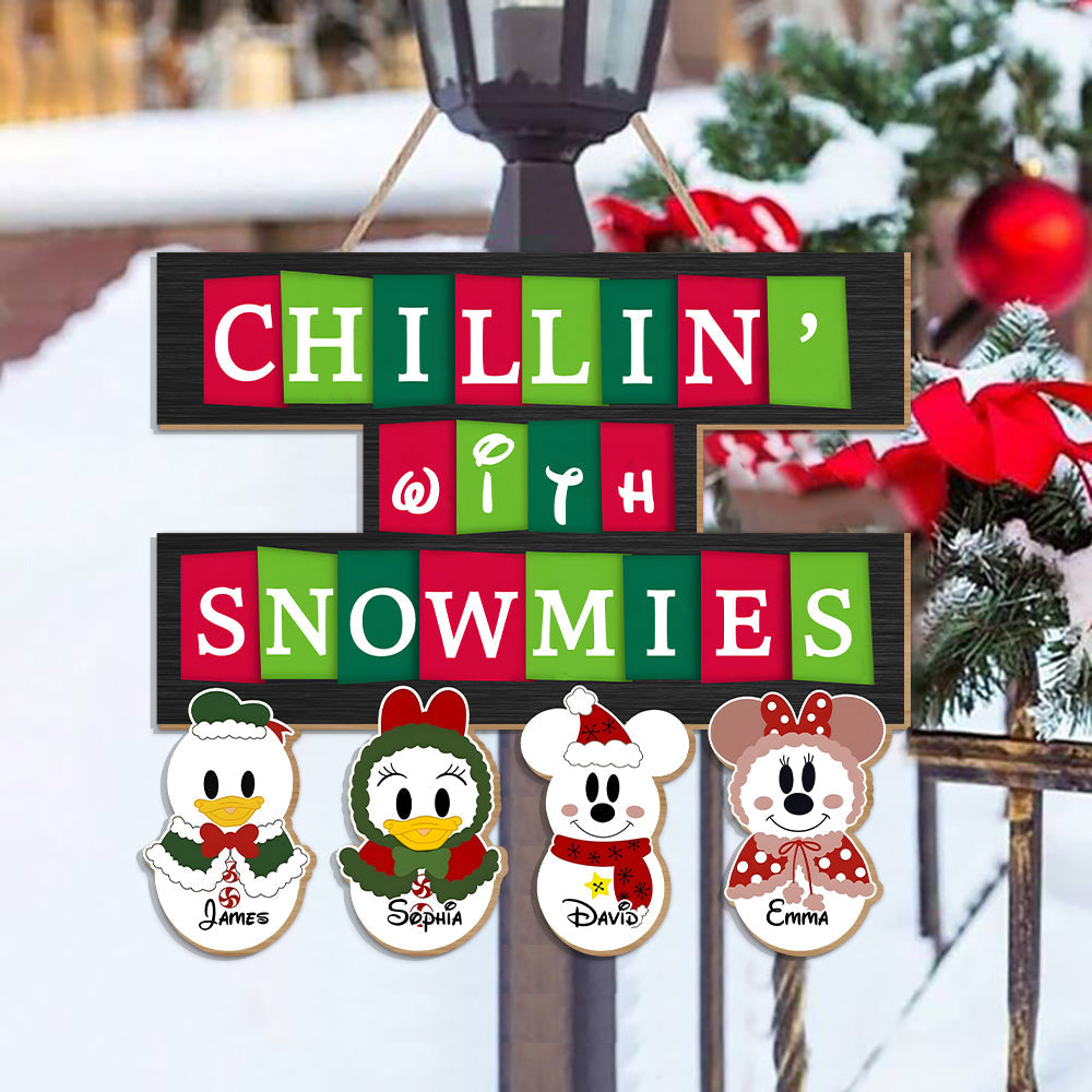 Custom Christmas Wood Sign for Grandma - Chillin' With Snowmies