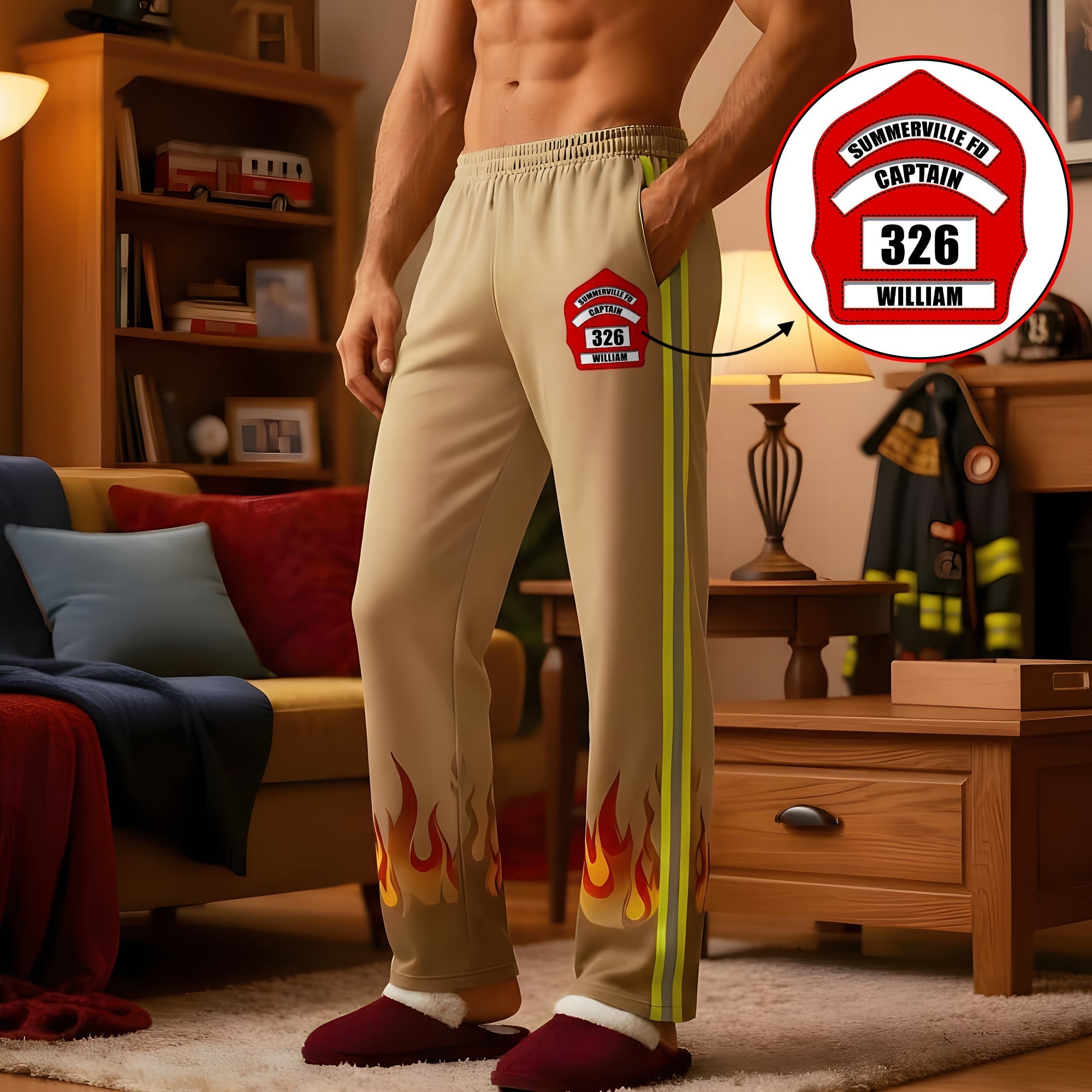 "Embrace the Hero Within: Customizable Firefighter Pajama Pants" - Personalized Gift for Firefighters, Captains, and Heroes Pajama Pant PopCulturePrints