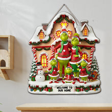 Load image into Gallery viewer, Welcome to Our Home - Funny Green Monster Personalized Wood Sign - Custom Christmas Gift for Family and Friends Wood Sign PopCulturePrints

