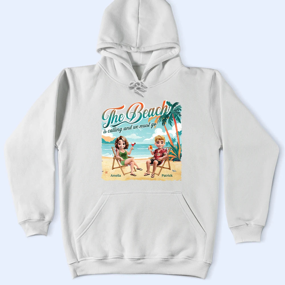 The Beach is Calling, Let's Go! - Personalized T-Shirt T-shirt PopCulturePrints
