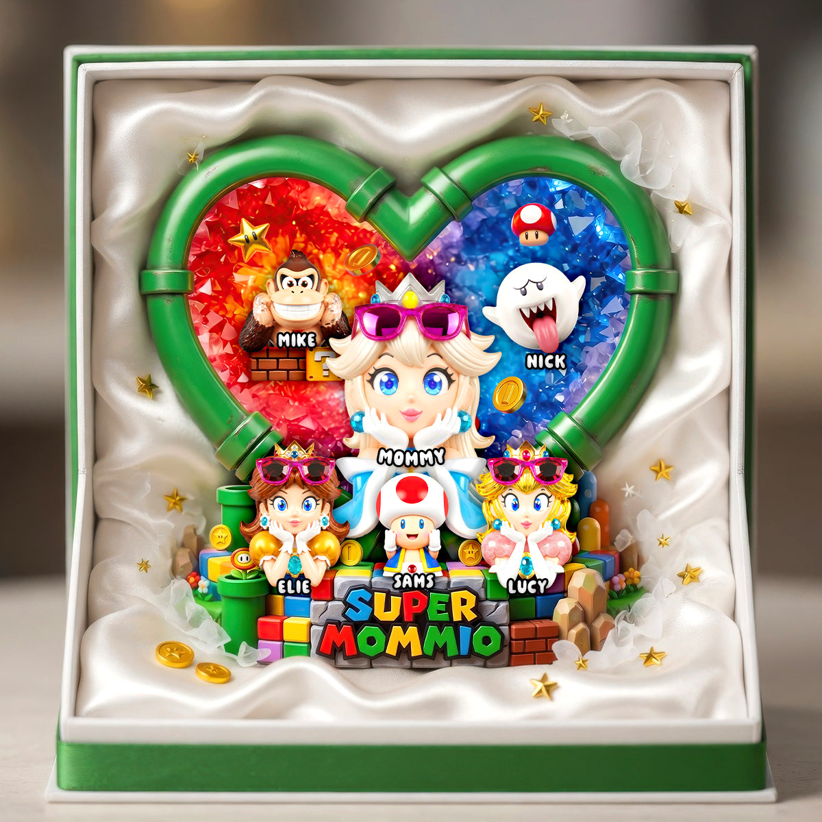“Level Up Your Love!” - Heart Shape Retro Game Mom Acrylic Plaque, Personalized Gift for Mom, Grandma & More Shaped Plaques PopCulturePrints