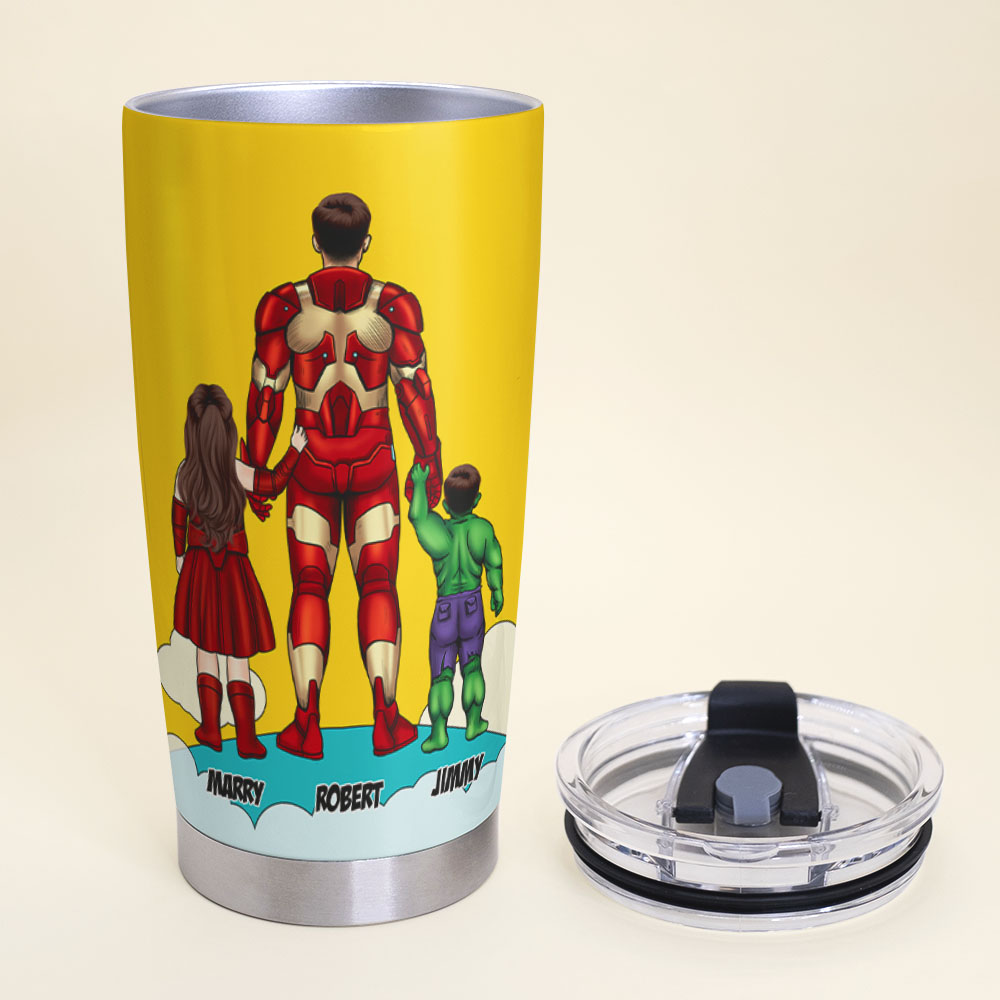 Personalized Superhero Dad Tumbler - Custom Names