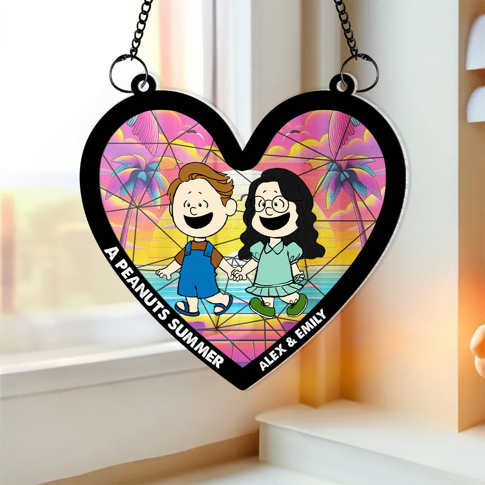 Personalized Couple Suncatcher Ornament - Peanuts Summer Hearts