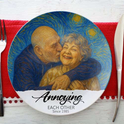 Annoying Each Other Since 1985 - Customizable Round Plate Gift for Couples Ceramic Round Plate PopCulturePrints