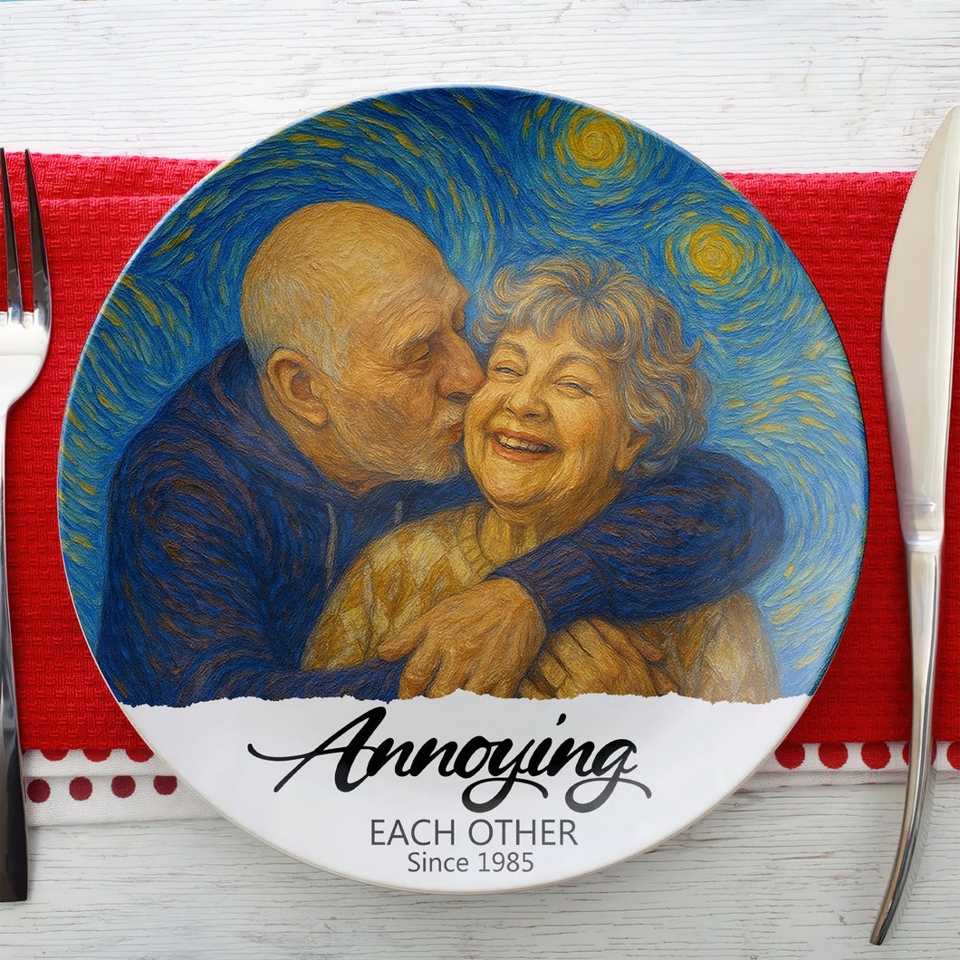 Annoying Each Other Since 1985 - Customizable Round Plate Gift for Couples Ceramic Round Plate PopCulturePrints