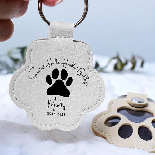 Sweetest Hello, Hardest Goodbye - Personalized Pet Hair Storage Keychain - Memorable Gift for Pet Lovers Keychains PopCulturePrints