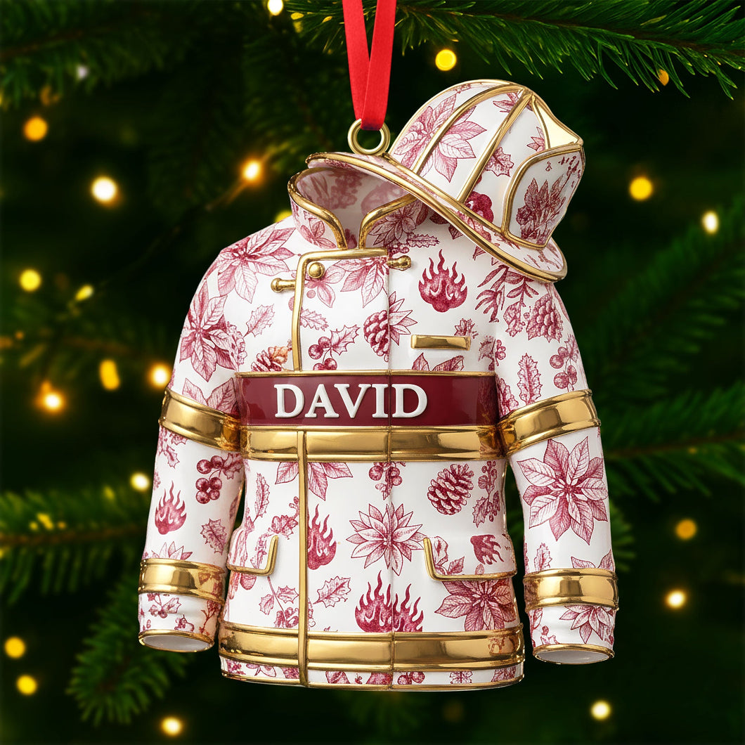 Celebrate Bravery with Our Toile de Jouy Firefighter Ornament - Personalized Gifts for Firefighters Ornament PopCulturePrints