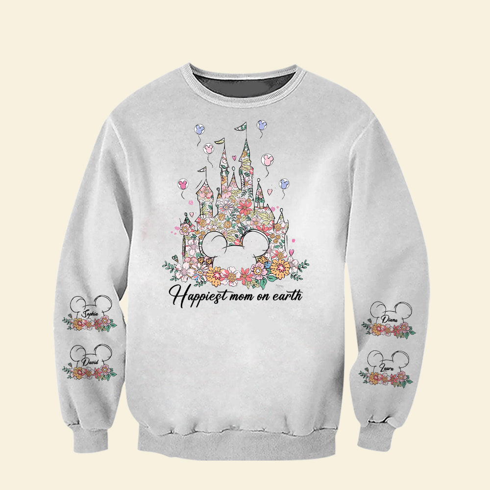 “Happiest Mommy on Earth” - Magical Floral Mouse Shirt - Personalized Gifts for Mom AOP Products PopCulturePrints