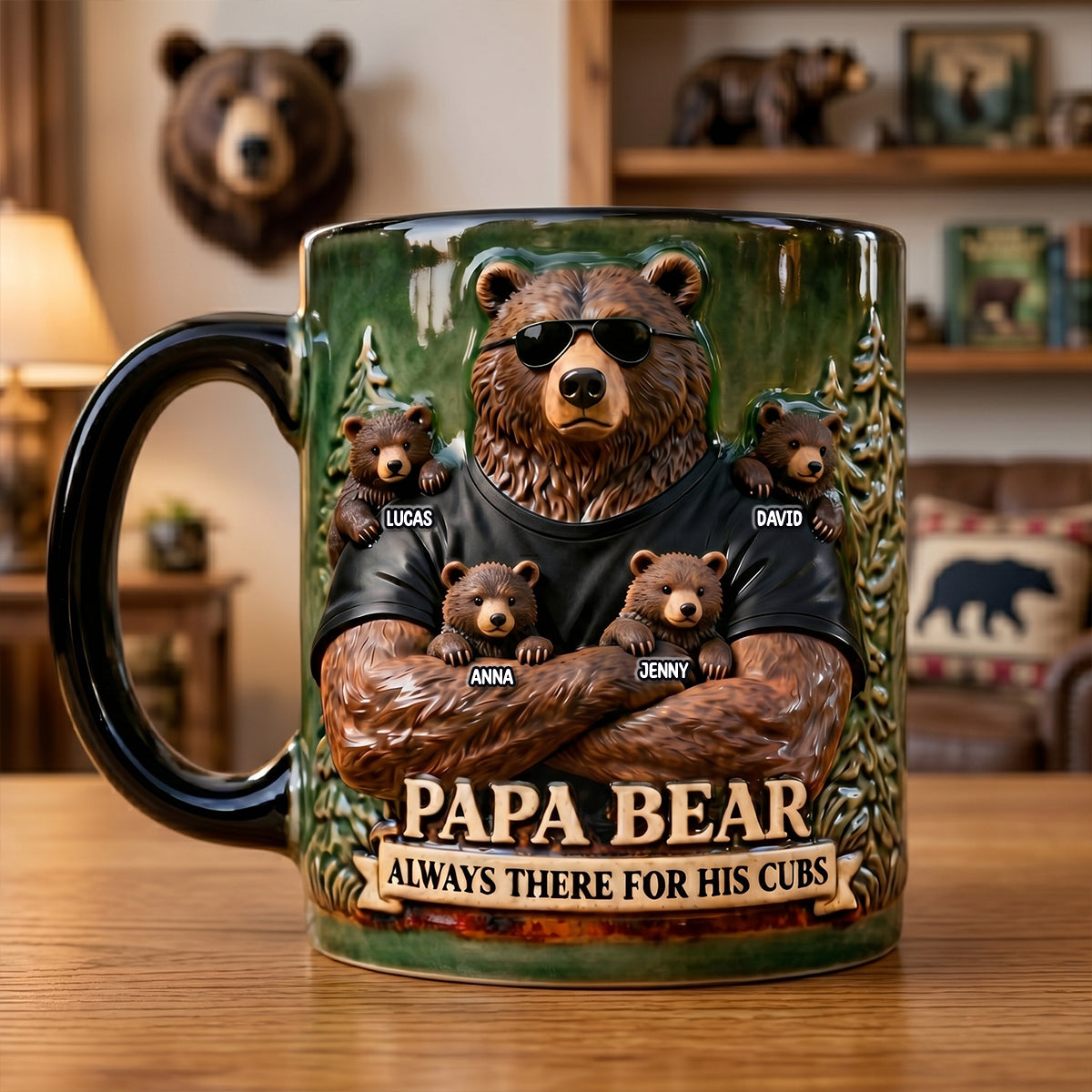 “Papa Bear: Always There for His Cubs” - Strong Protective Bear Dad Magic Mug - Personalized Gift for Dads, Grandpas, and Fathers Coffee Mug PopCulturePrints