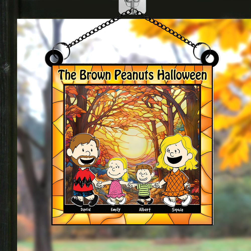 Personalized Brown Peanuts Halloween Window Hanging