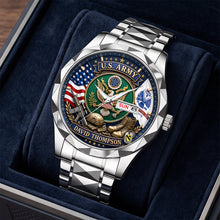 Load image into Gallery viewer, Honor Your Service - Military Rank Men's Stainless Steel Watch - Personalized Gift for Veterans &amp; Army Enthusiasts
