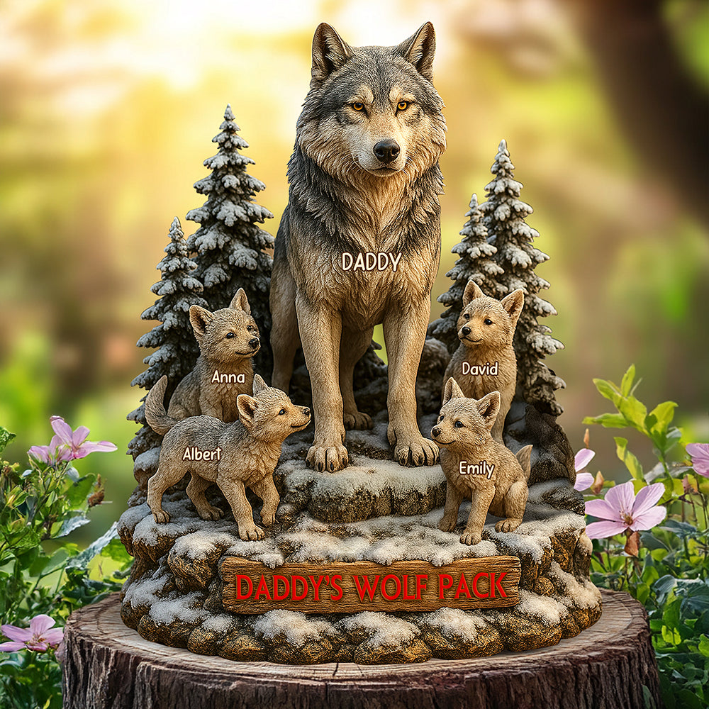 “A Father’s Love is Wild” - Dad's Wolf Pack Acrylic Plaque - Personalized Gift for Dad, Grandpa & Family Shaped Plaques PopCulturePrints