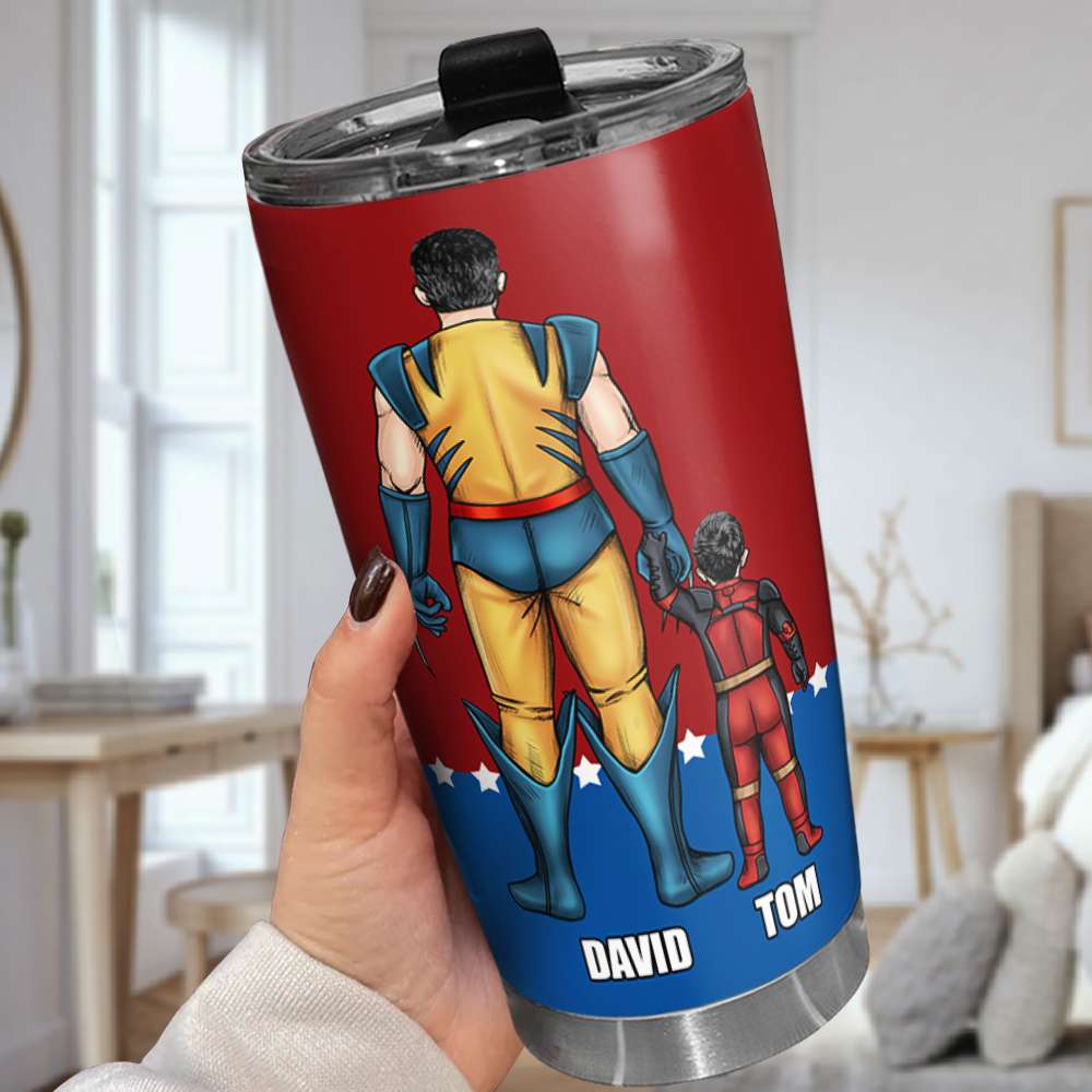 Personalized Superhero Dad Tumbler - Custom Father's Day Gift