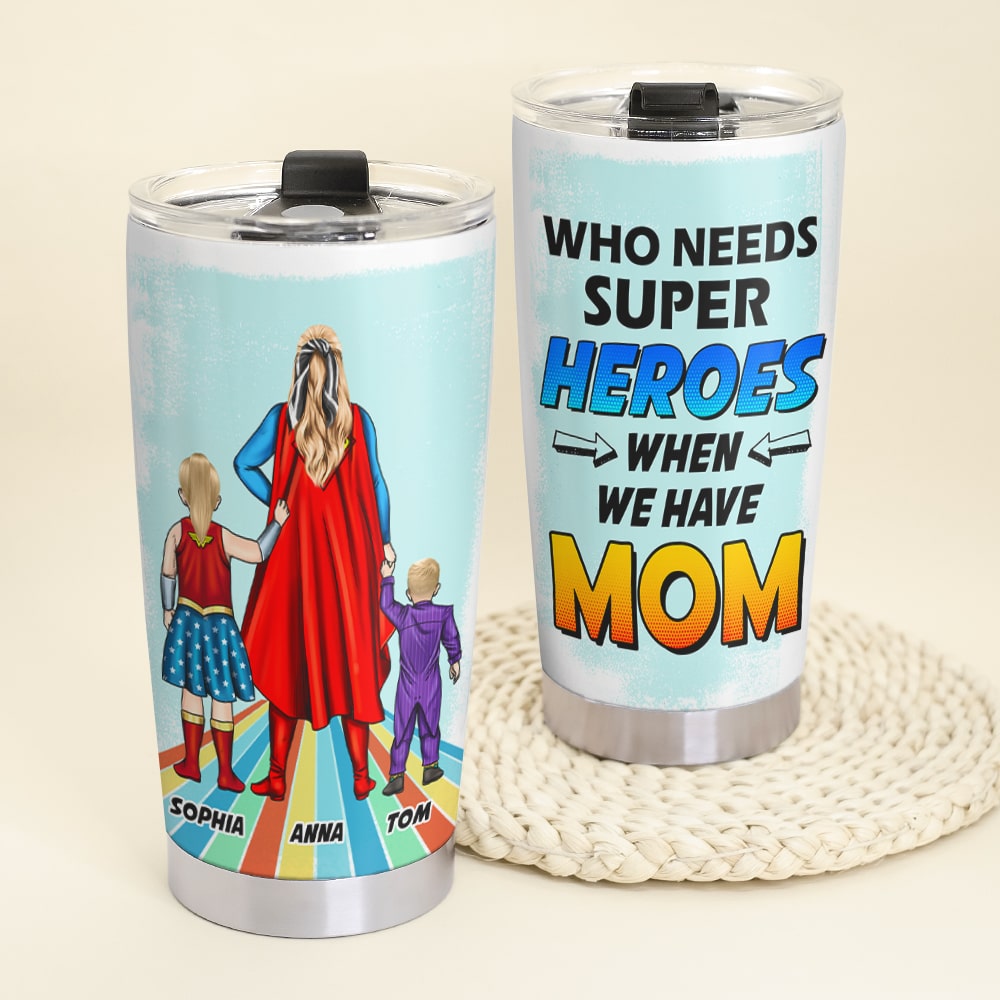 Personalized Super Mom Tumbler - Custom Gift for Mother's Day Tumbler Cup PopCulturePrints