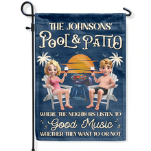 Load image into Gallery viewer, &quot;Where the Neighbors Listen to Good Music&quot; - Personalized Poolside Paradise 3D Effect Flag Flag PopCulturePrints

