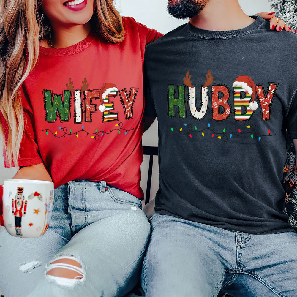 Festive Husband and Wife Christmas Matching Shirts