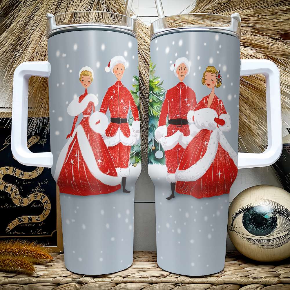 Vintage Christmas Personalized Tumbler with Handle