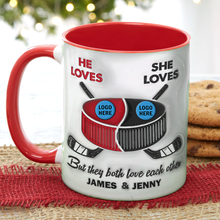 Load image into Gallery viewer, Personalized Ice Hockey Mug for Couples - Unique Valentine&#39;s Day Gifts Coffee Mug PopCulturePrints
