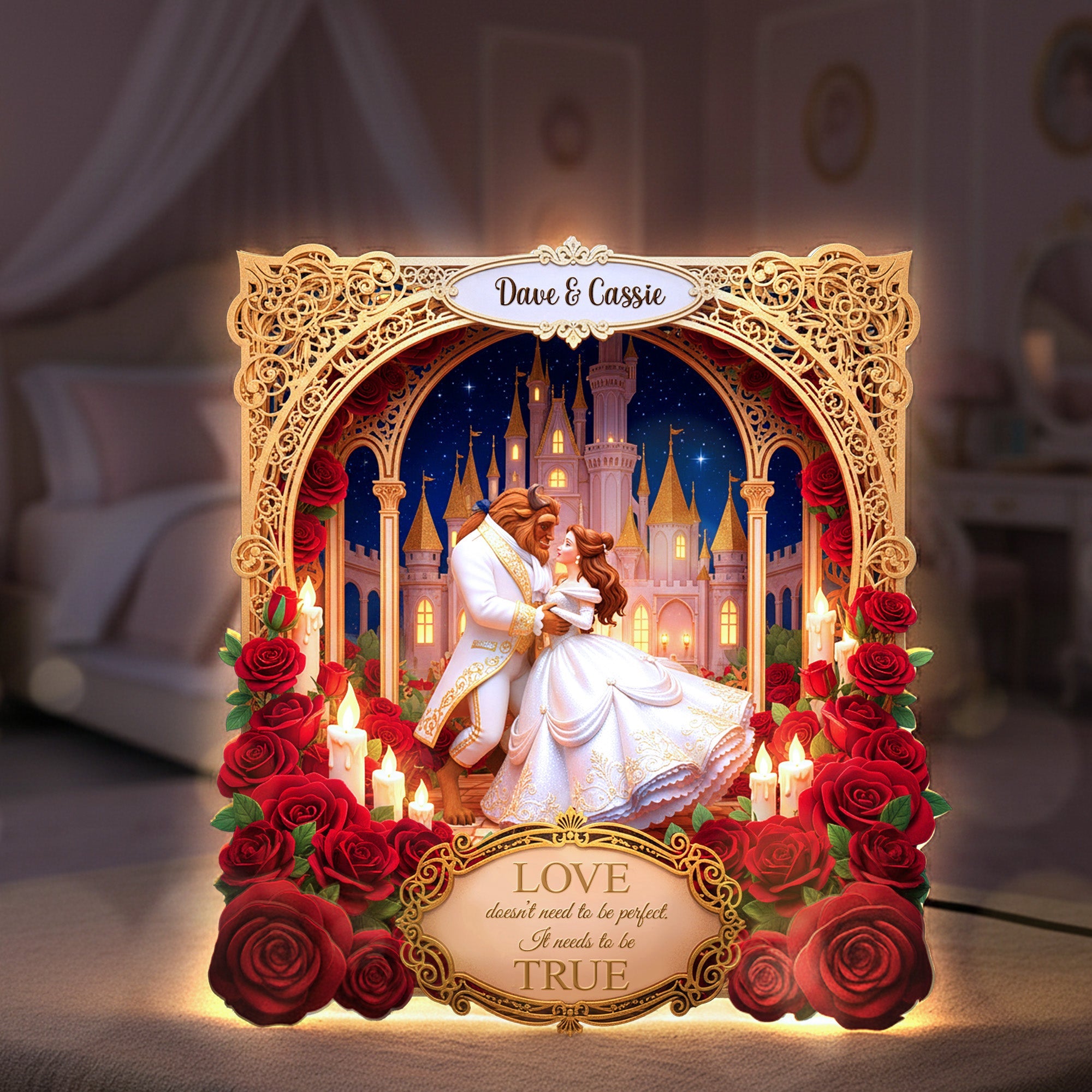“Love doesn't need to be perfect, It needs to be TRUE” - Personalized Acrylic Light Box for Couples Light Box PopCulturePrints