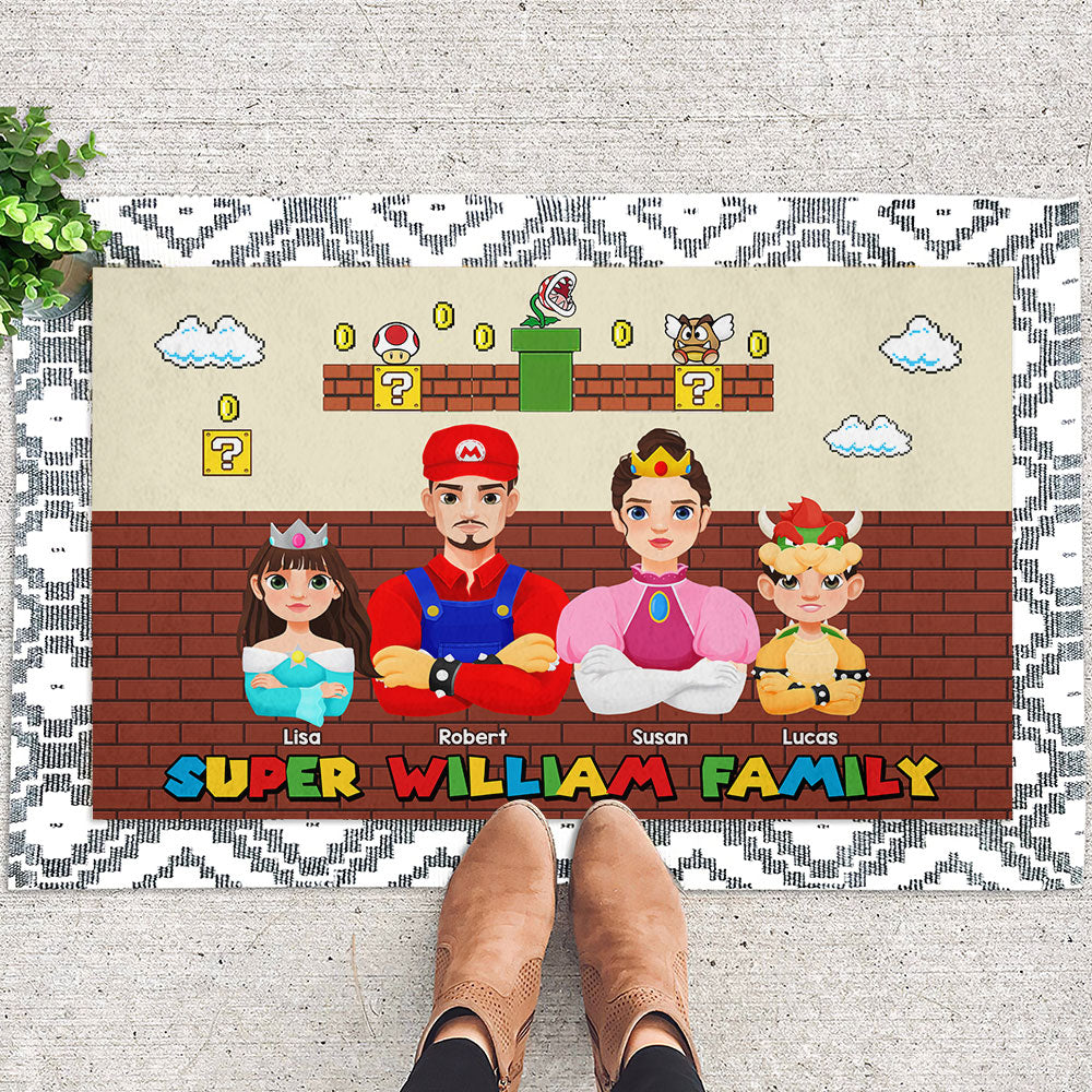 Personalized Super Family Doormat - Mario Theme Doormat PopCulturePrints