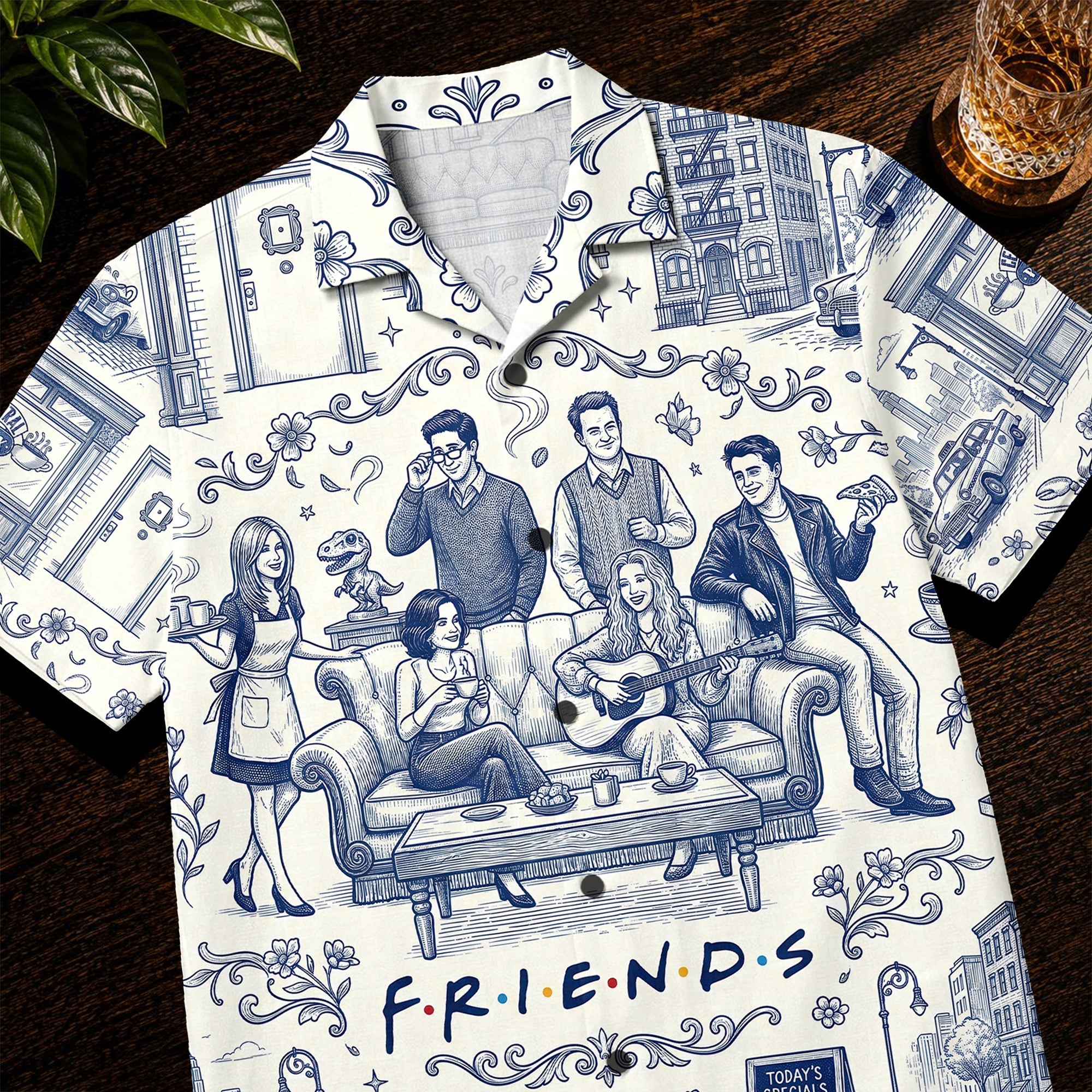 Get Cozy with Friends - Personalized Toile de Jouy Hawaiian Shirt - Unique Gift for Best Friends & Loved Ones