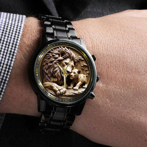 With Love from the Heart, A Timeless Gift - Lion Dad Men's Watch - Personalized Gift for Dad Men's Watch PopCulturePrints