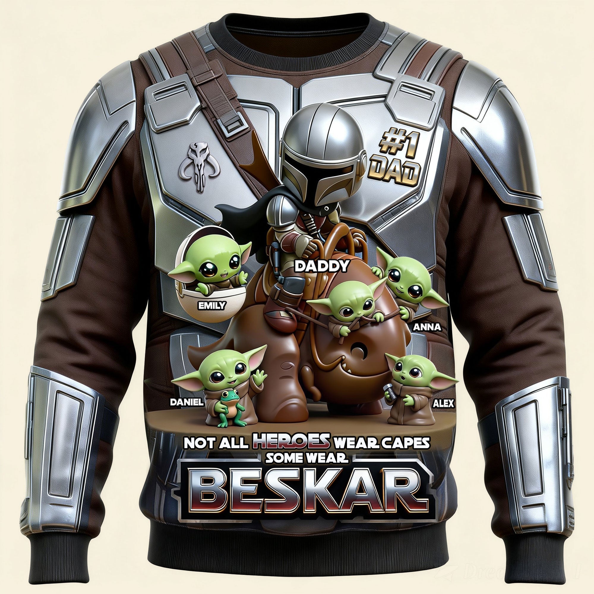 #1 Dad: Not All Heroes Wear Capes - Personalized Warrior Dad and Kids Shirt AOP Products PopCulturePrints