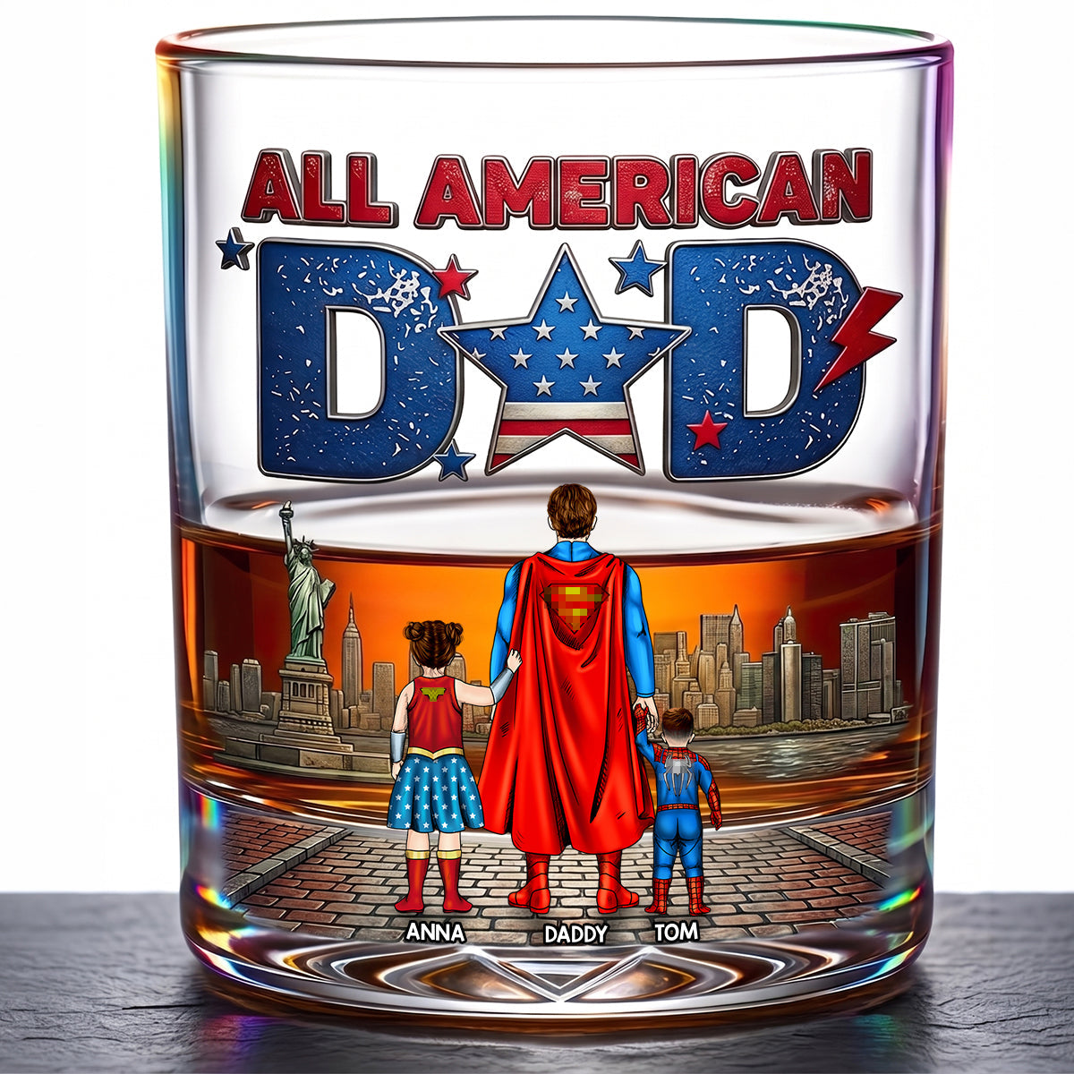 "Celebrate the Hero in Your Life!" - All American Dad Glass Mug - Personalized Gift for Dad, Grandpa, and Father Figures Glass PopCulturePrints