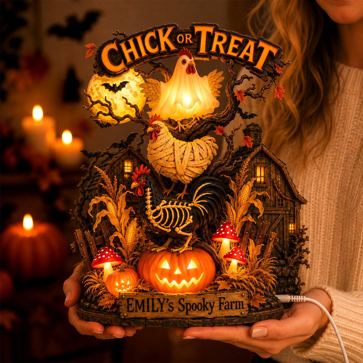 Spooky Farm Halloween Chick Acrylic Light Box - Personalized Gifts for Halloween