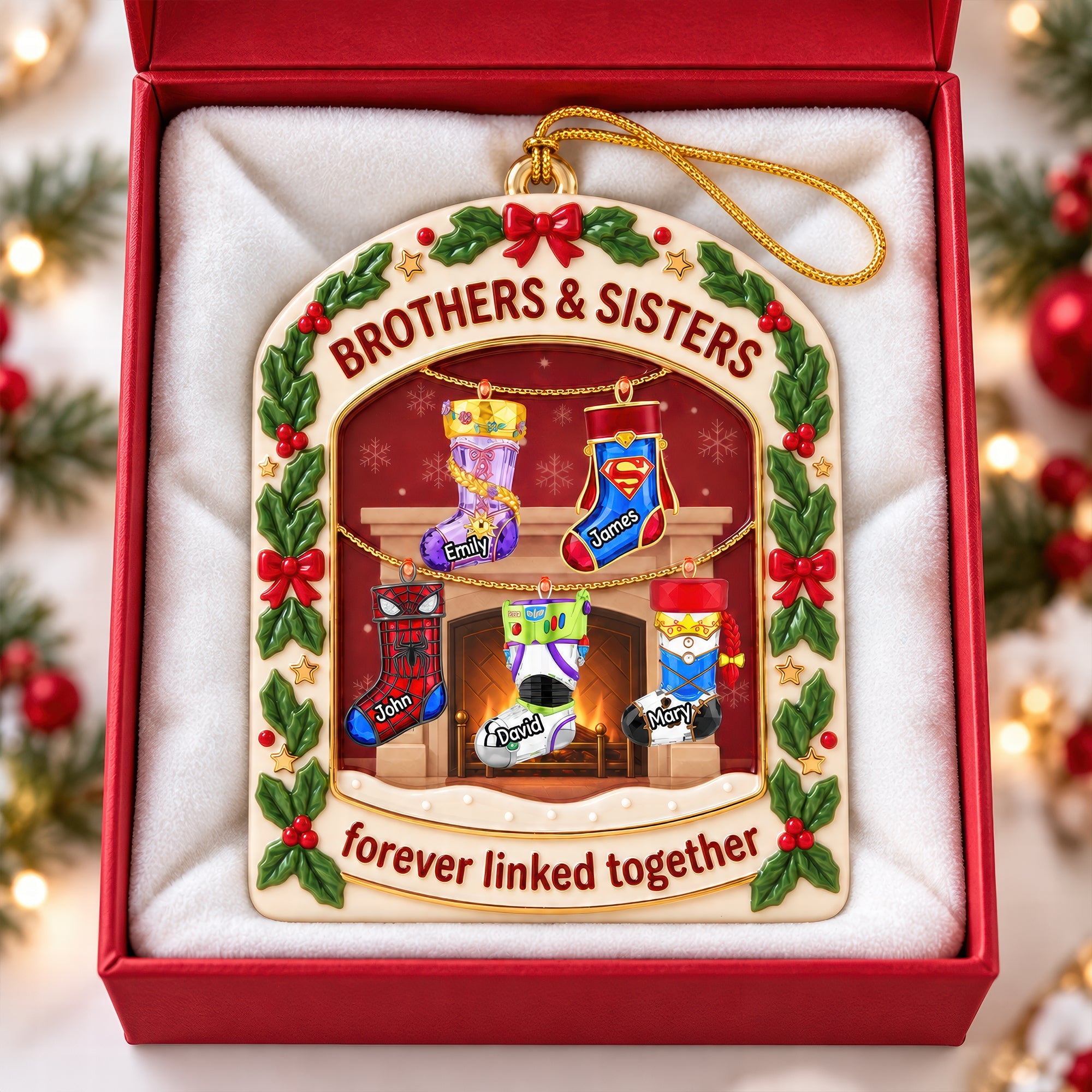Forever Linked Together: Personalized Brothers and Sisters Christmas Stockings Acrylic Ornament - Unique Gift for Family