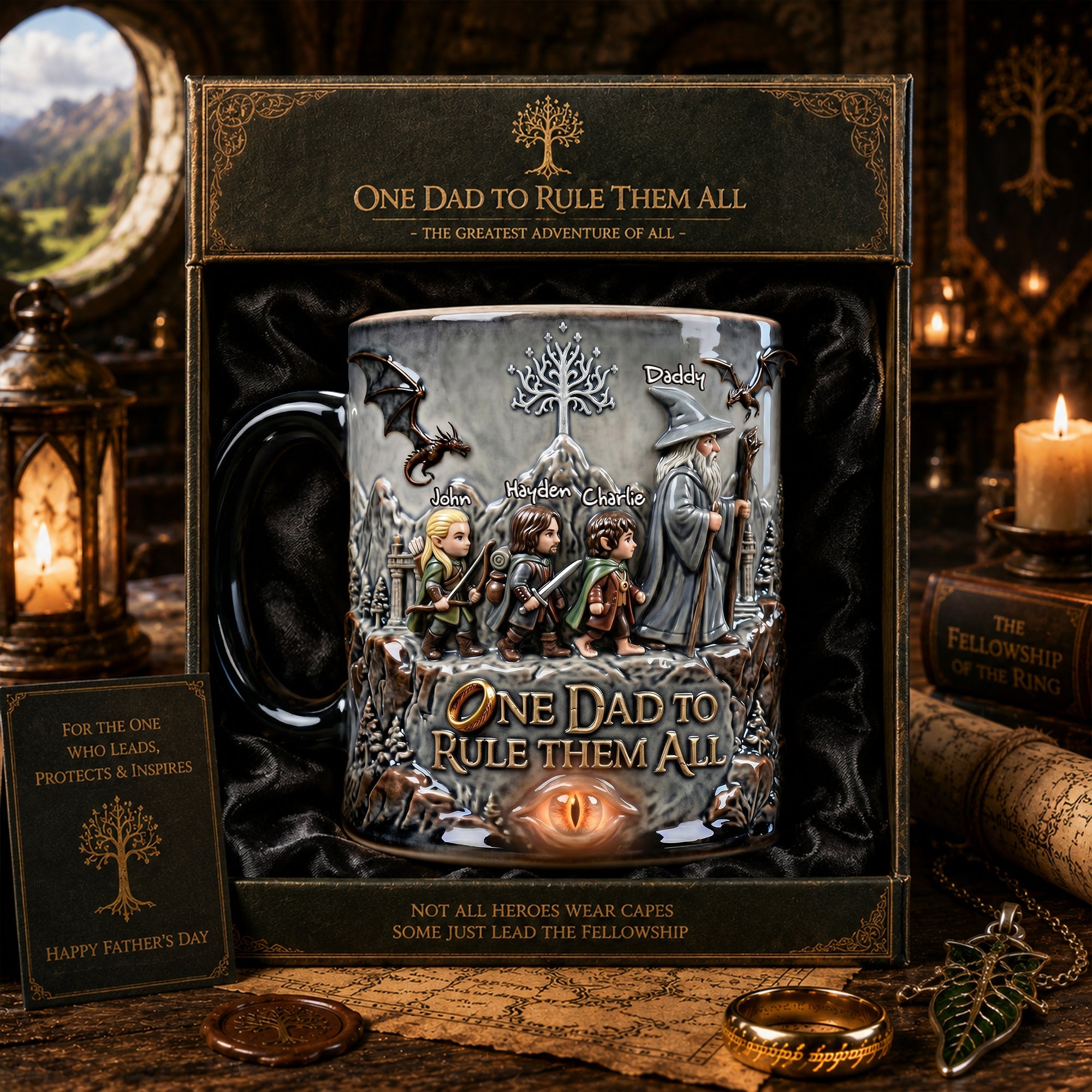 One Dad to Rule Them All - Fantasy Squad Dad Magic Mug - Personalized Gifts for Dads Coffee Mug PopCulturePrints