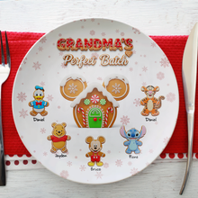 Load image into Gallery viewer, Grandma&#39;s Perfect Batch - Personalized Gingerbread House Holiday Round Plate Ceramic Round Plate PopCulturePrints
