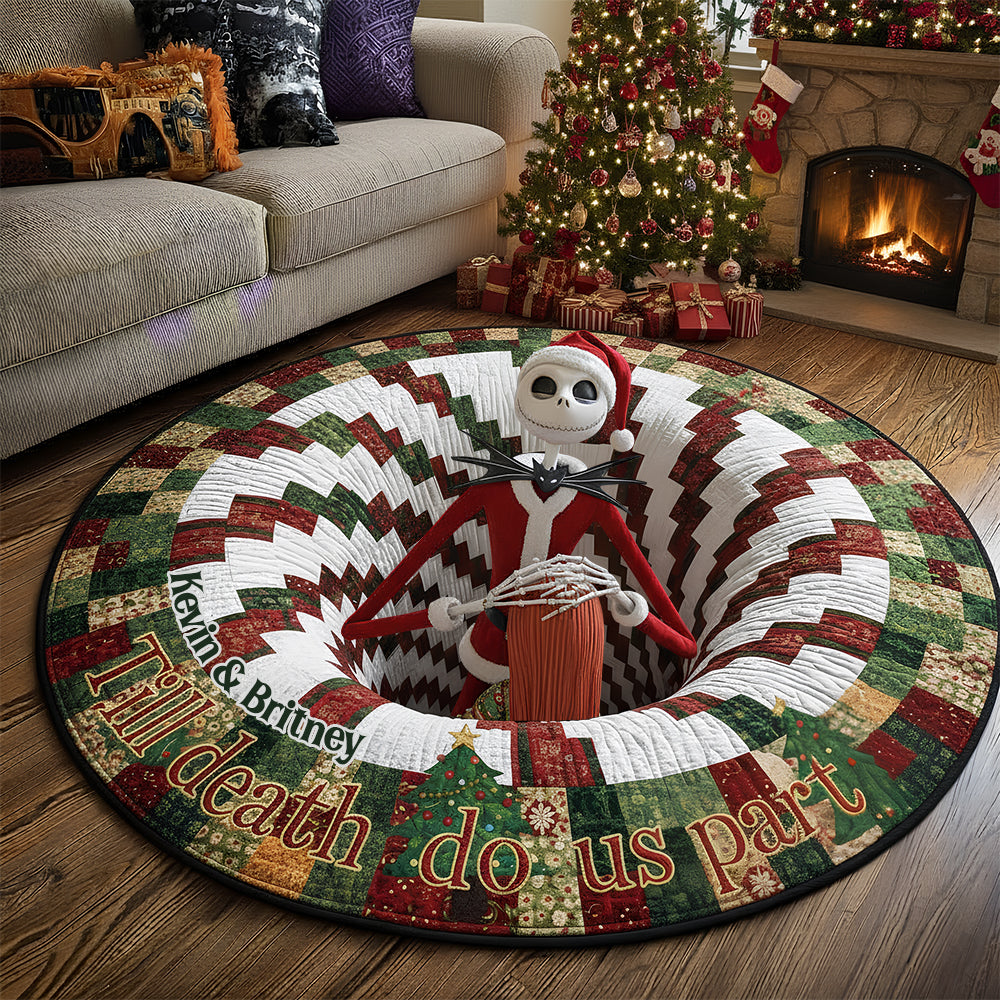 “Till Death Do Us Part” - Spooky Twist Christmas Quilted Round Mat - Personalized Gift for Couples Doormat PopCulturePrints