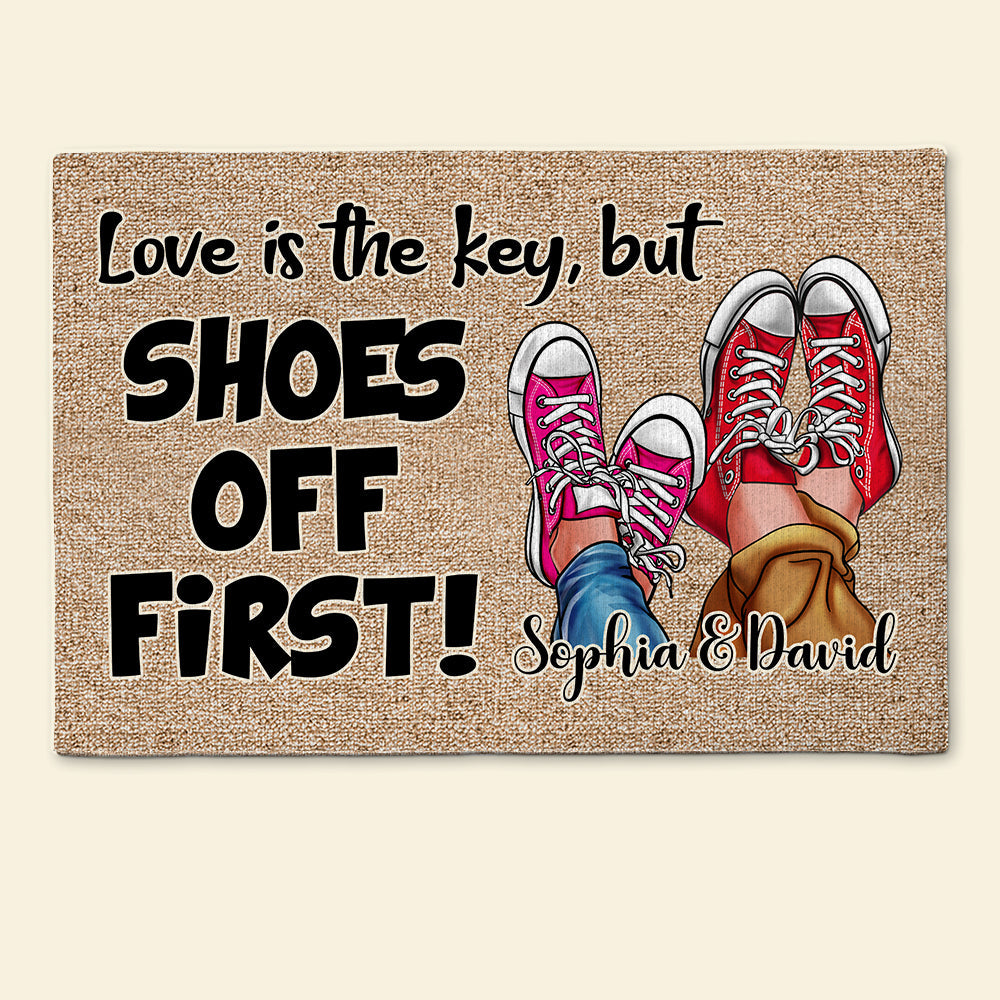 Personalized Couples Doormat - Love Is the Key | Valentine's Day Gifts Doormat PopCulturePrints