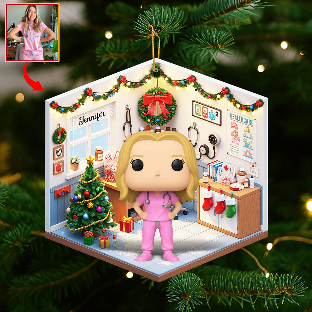 Personalized Cute Nurse Christmas Ornament - Custom Photo Gift for Nurses Ornament PopCulturePrints