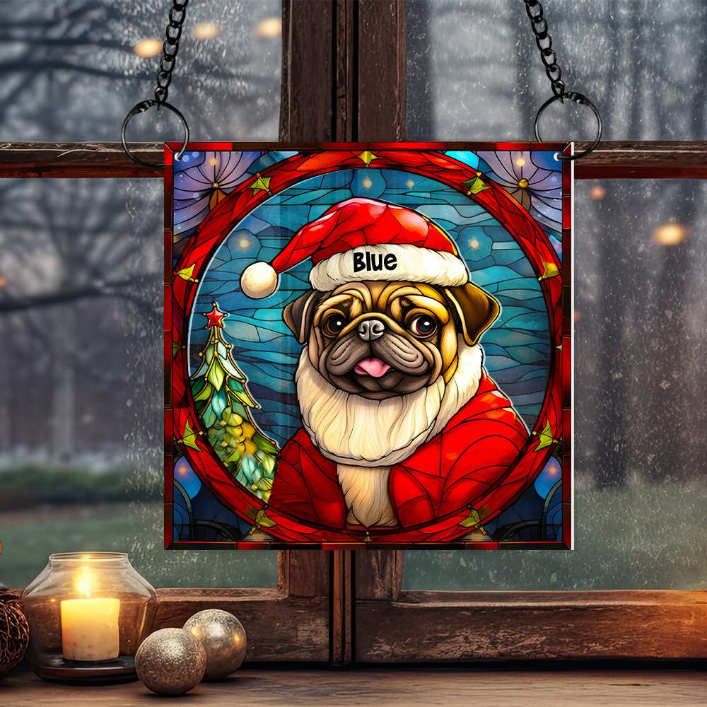 Personalized Pug Dog Christmas Suncatcher Ornament - Festive Gifts for Dog Lovers