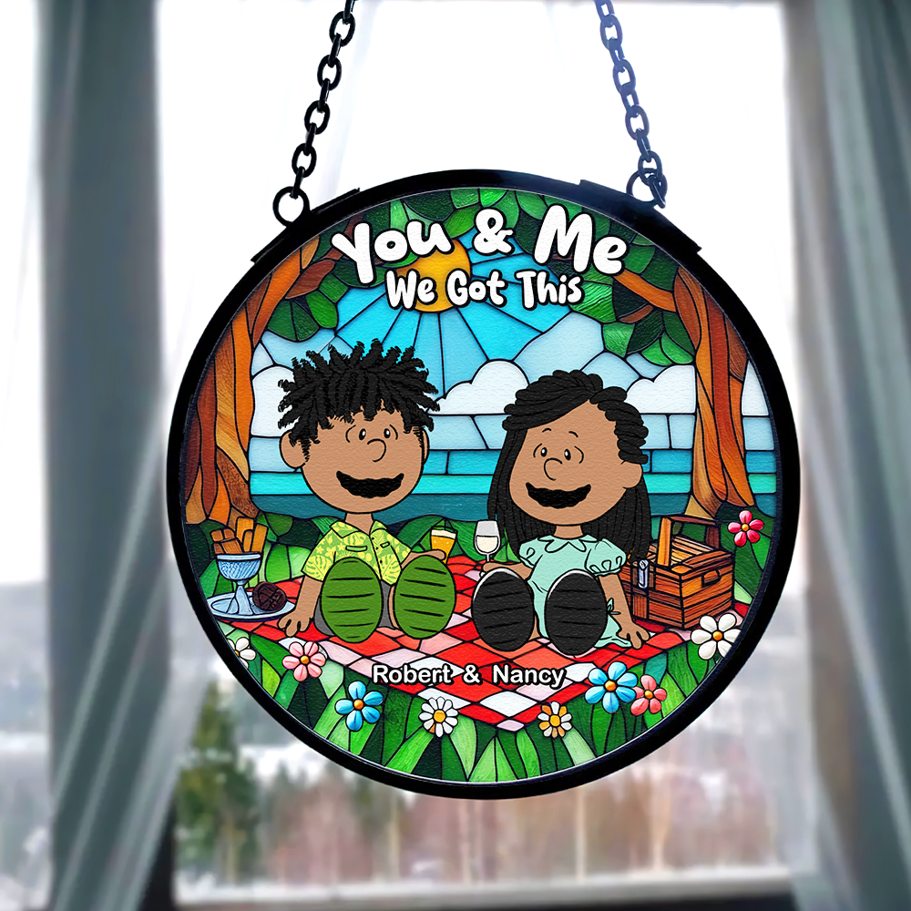 Custom Couple Gift - Stained Glass Art | Happy Picnic Design | Valentine's Day Gifts Ornament PopCulturePrints