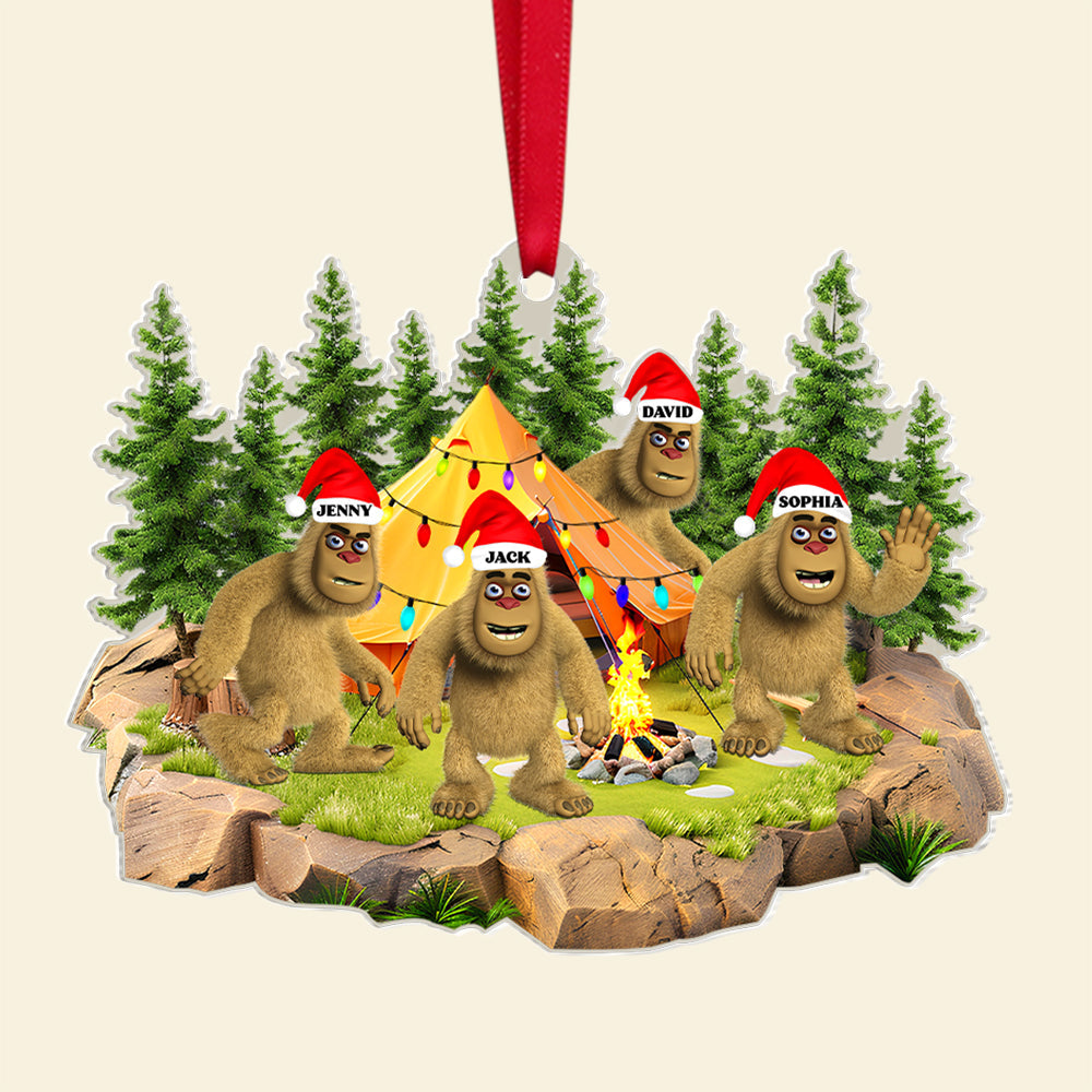 Personalized Bigfoot Family Christmas Ornament - Custom Names - Festive Holiday Decoration