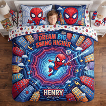 Load image into Gallery viewer, Dream Big, Swing Higher - Personalized Spider-Man Quilt Bed Set for Kids Bedding Set PopCulturePrints
