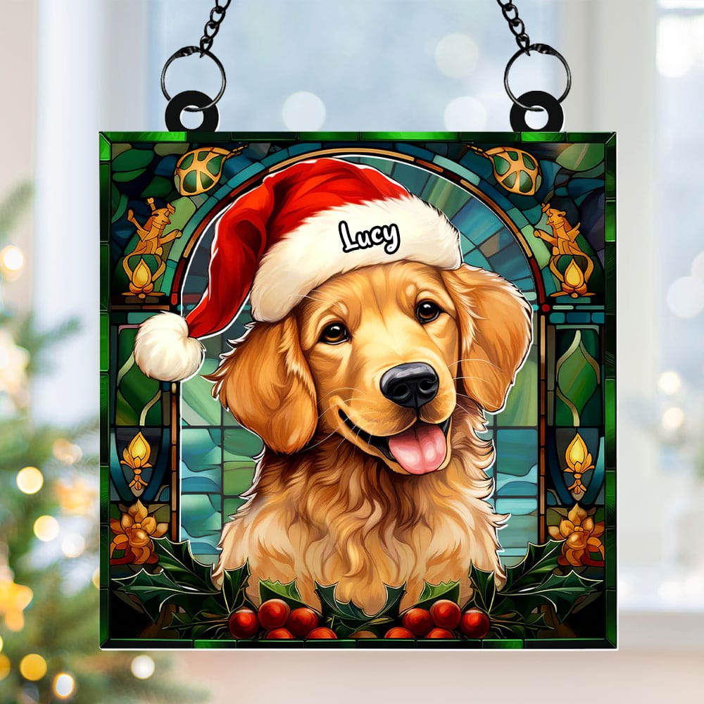 Custom Christmas Golden Retriever Suncatcher Ornament for Dog Lovers