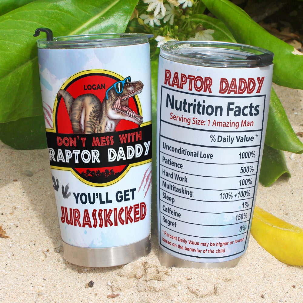 Raptor Daddy Personalized Tumbler - Nutrition Facts Design