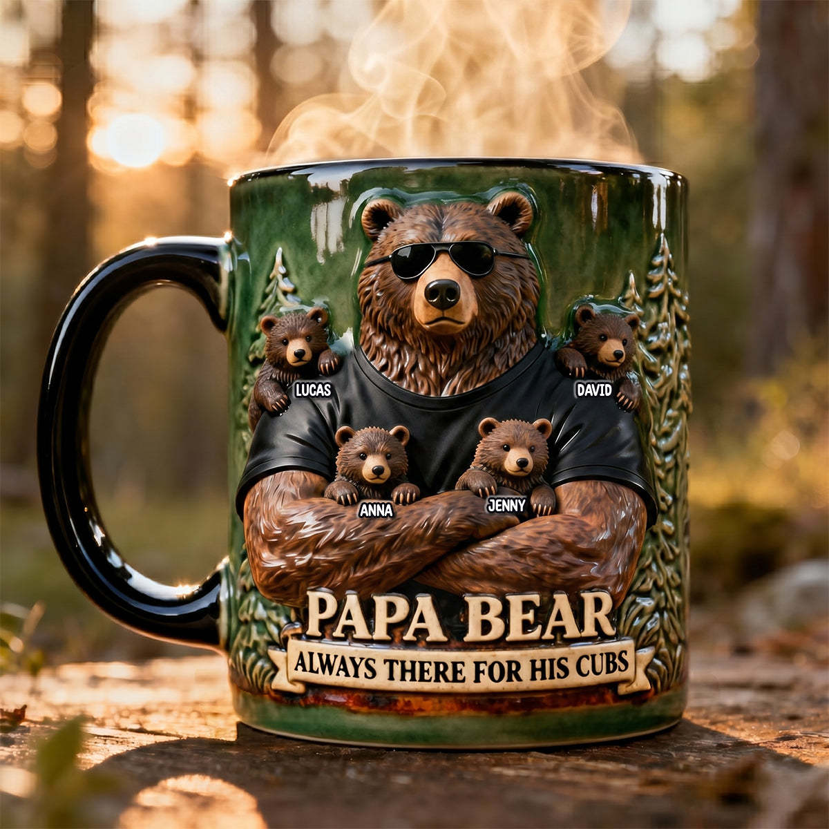 “Papa Bear: Always There for His Cubs” - Strong Protective Bear Dad Magic Mug - Personalized Gift for Dads, Grandpas, and Fathers Coffee Mug PopCulturePrints