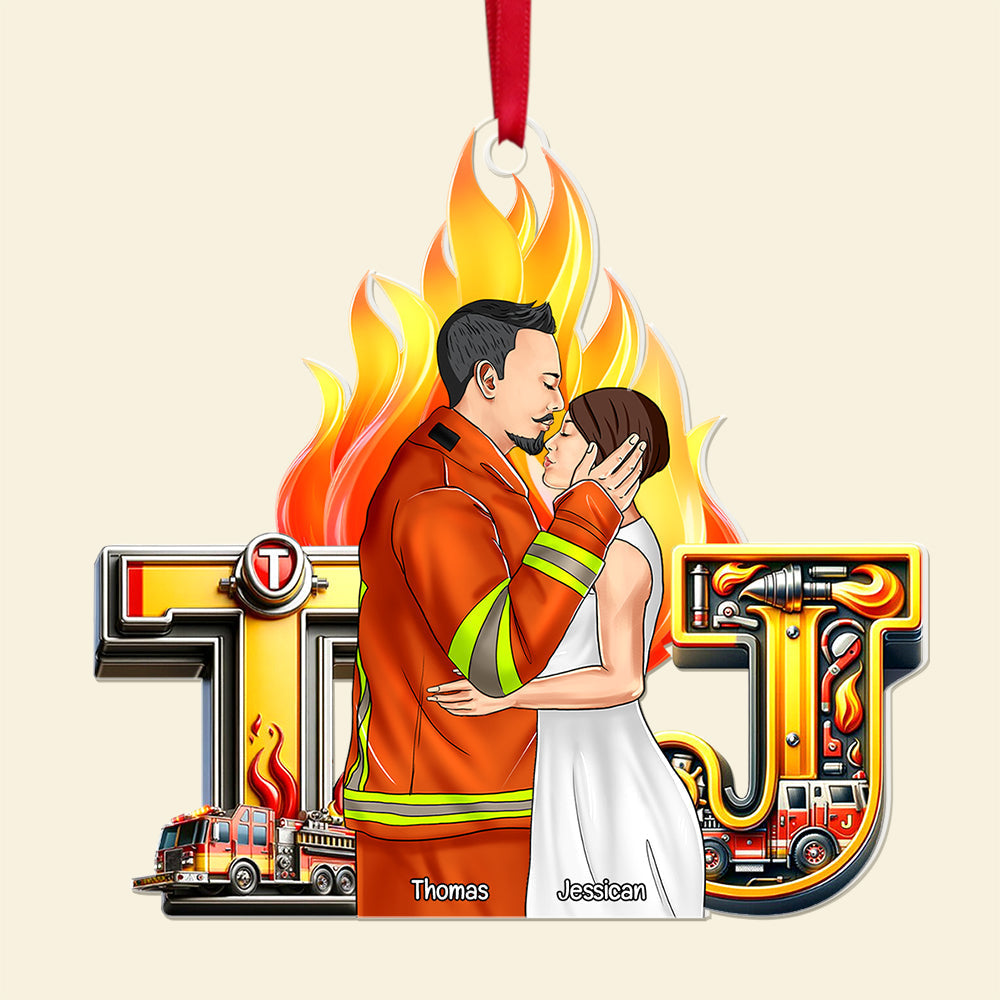 Personalized Firefighter Couple Acrylic Ornament | Custom Gifts | Valentine's Day Gifts Ornament PopCulturePrints
