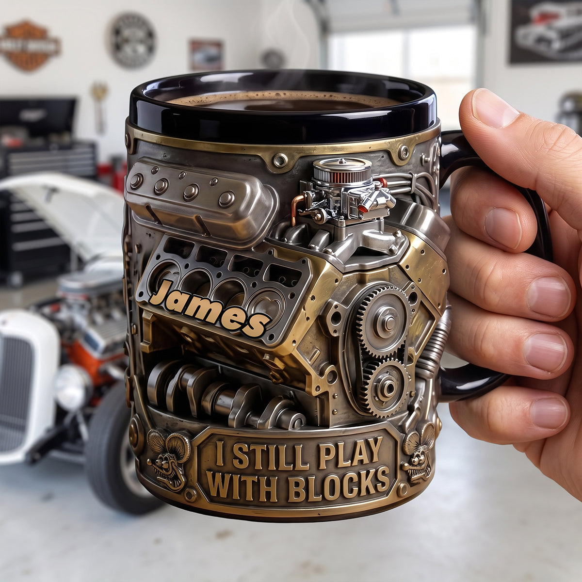 Rev Up Your Mornings: Custom Hot Rod Engine Mug - Perfect Gift for Car Enthusiasts