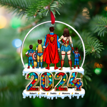 Load image into Gallery viewer, Personalized Family Superhero Acrylic Ornament - 2024
