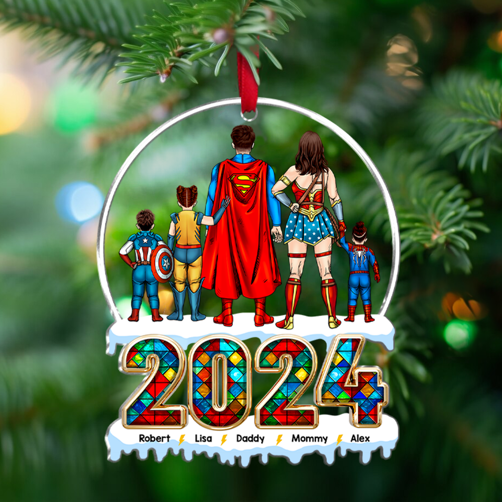 Personalized Family Superhero Acrylic Ornament - 2024