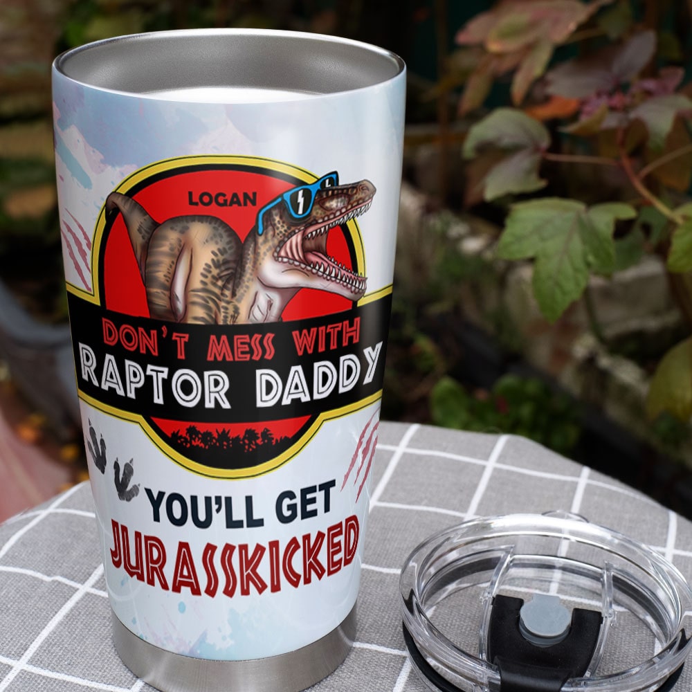 Raptor Daddy Personalized Tumbler - Nutrition Facts Design