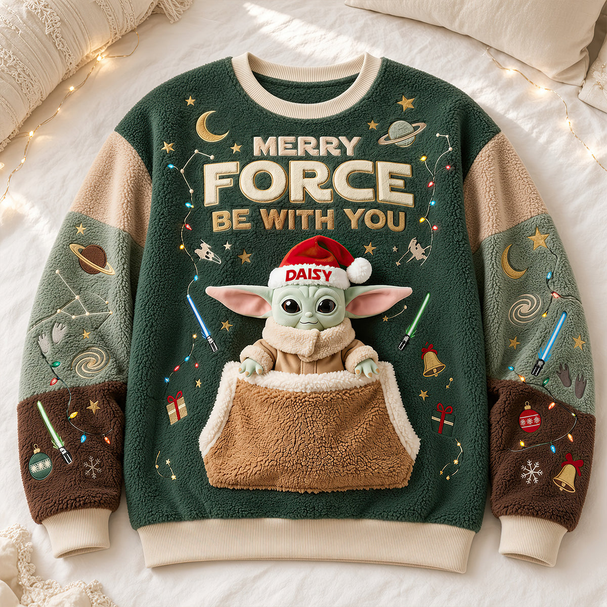 Merry Force Be With You - Personalized Christmas Hoodie for Galaxy Lovers